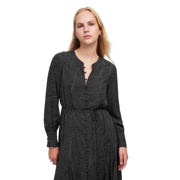 Madewell Black Dot Midi Dress XS Long Sleeve Tie Waist Work to Weekend - Picture 4 of 11